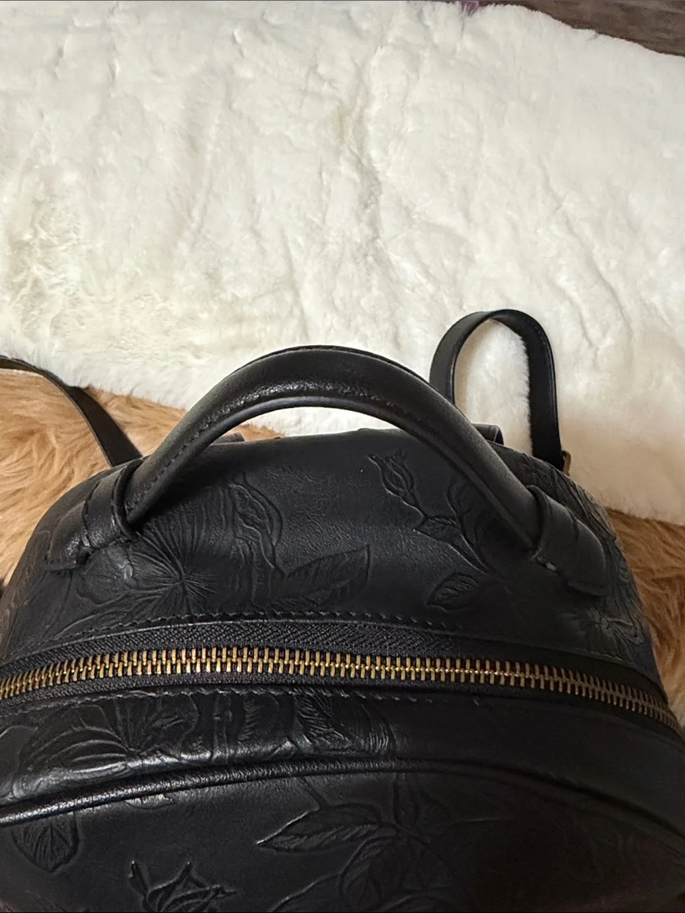 Frye & Co Brown Embossed Dome Backpack Tooling Leather Look Western Black